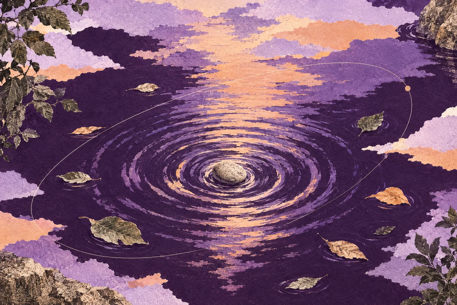 Illustration of ripples spreading across a still pond where a stone has just dropped in