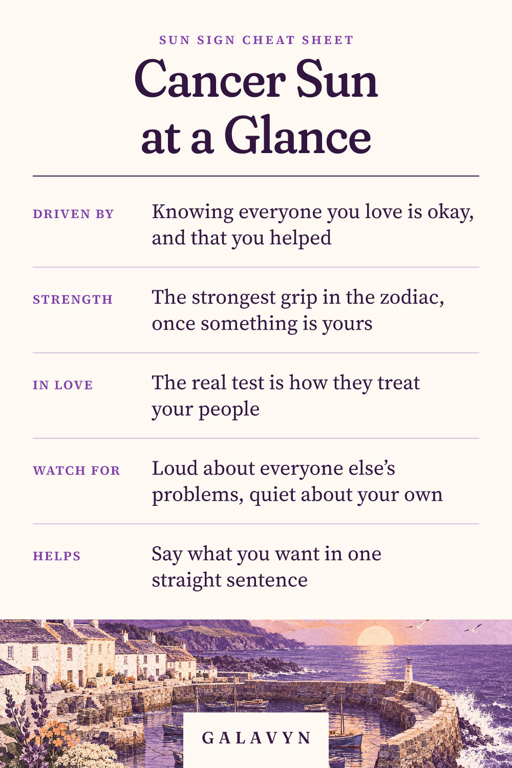 Galavyn cheat sheet: Cancer Sun at a Glance