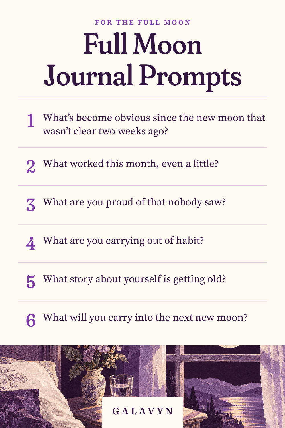 Galavyn cheat sheet: Full Moon Journal Prompts