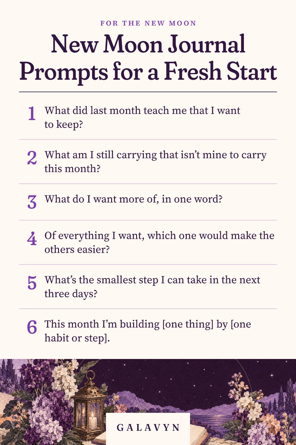 Galavyn cheat sheet: New Moon Journal Prompts for a Fresh Start