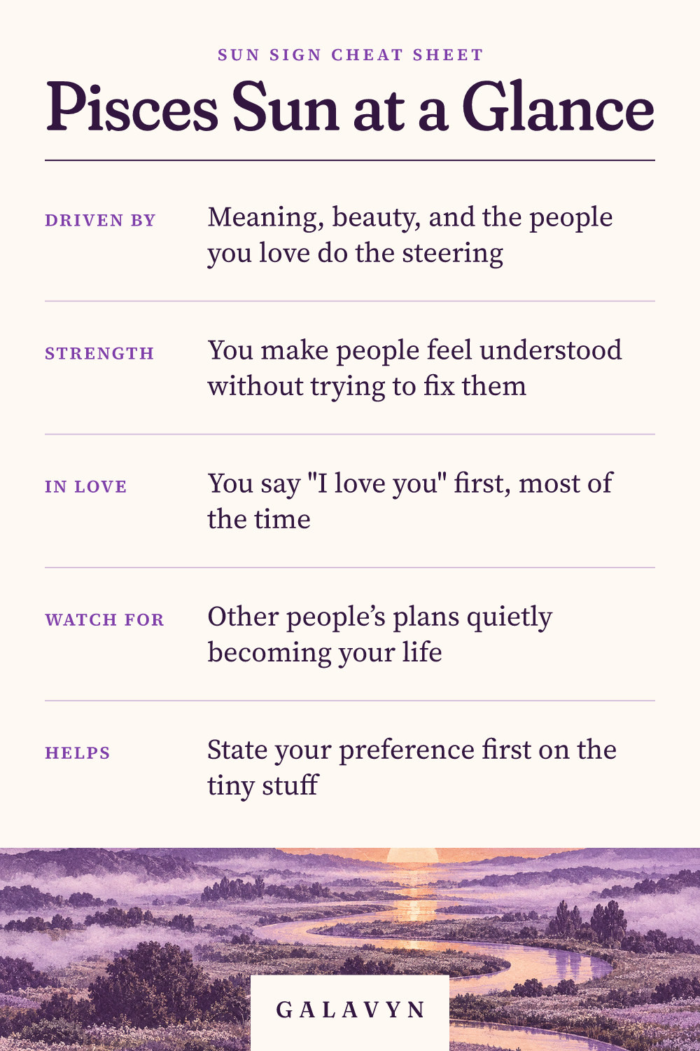 Galavyn cheat sheet: Pisces Sun at a Glance