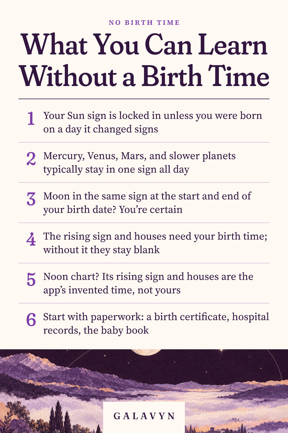 Galavyn cheat sheet: What You Can Learn Without a Birth Time